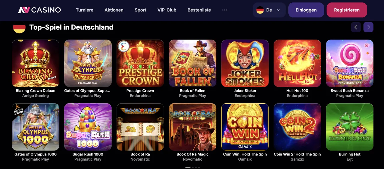 Die Spielauswahl im NV Online Casino: Slots, Tische und Live-Action